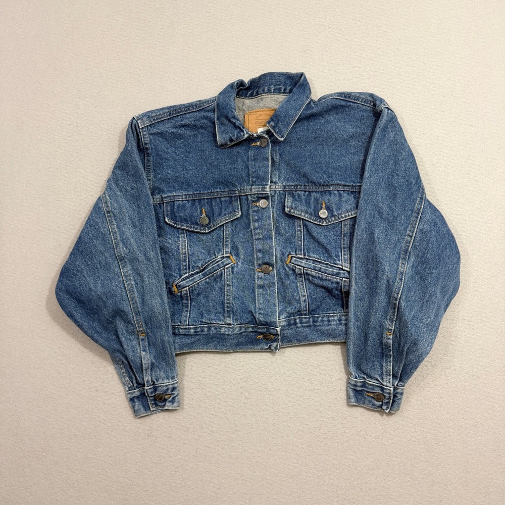 Vintage Palmettos Denim Jacket Women Large Blue Cropped Trucker 80s 90s USA